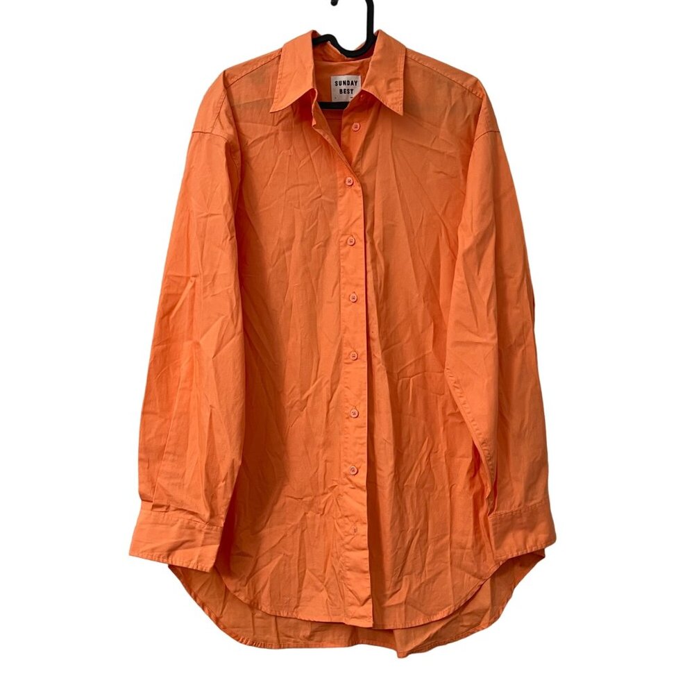 Aritzia Sunday Best Neon Orange Oversized Long Sleeve Button Shirt Womens Size S